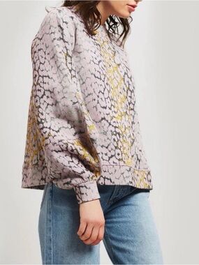 GANNI Leopard Print Puff Sleeve Sweatshirt, Size S
